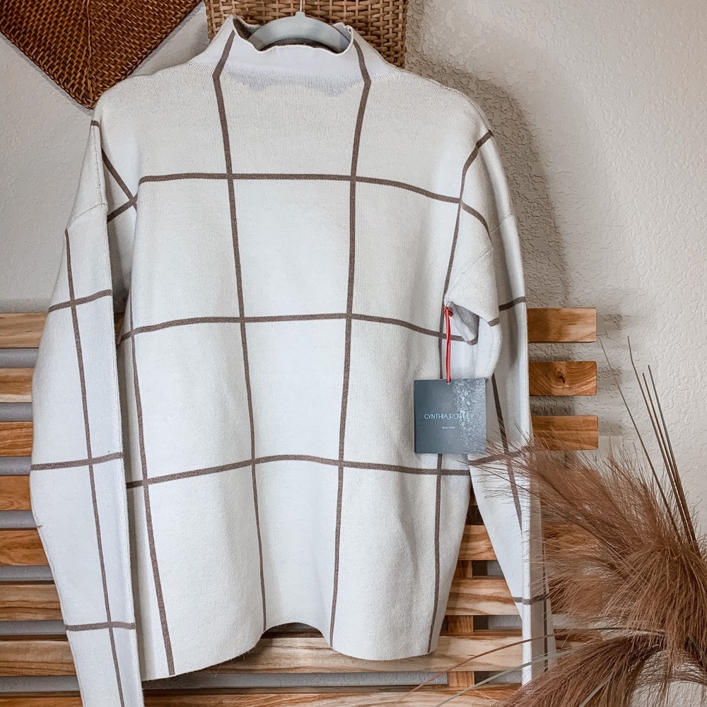 NWT White and Brown Mockneck Sweater